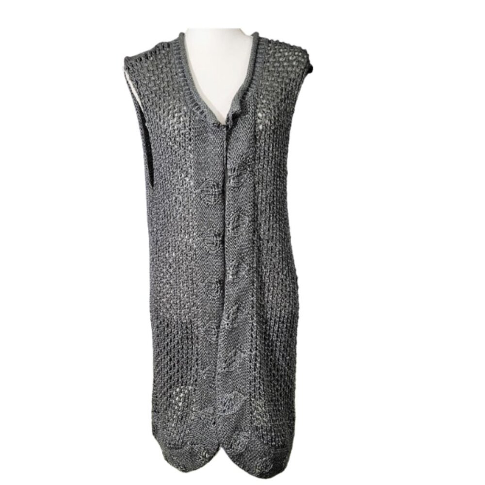 ADDITIONS By Chico's Gray Crochet Knit Sweater Vest - Women's 3 (XL-16)